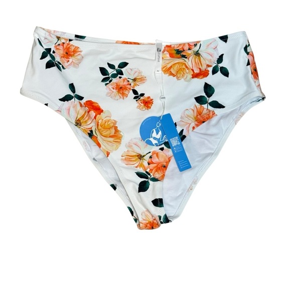 Cupshe Swim Bikini Bottom Women's Size XL White Floral Tropical Beach Vacation - Picture 1 of 8